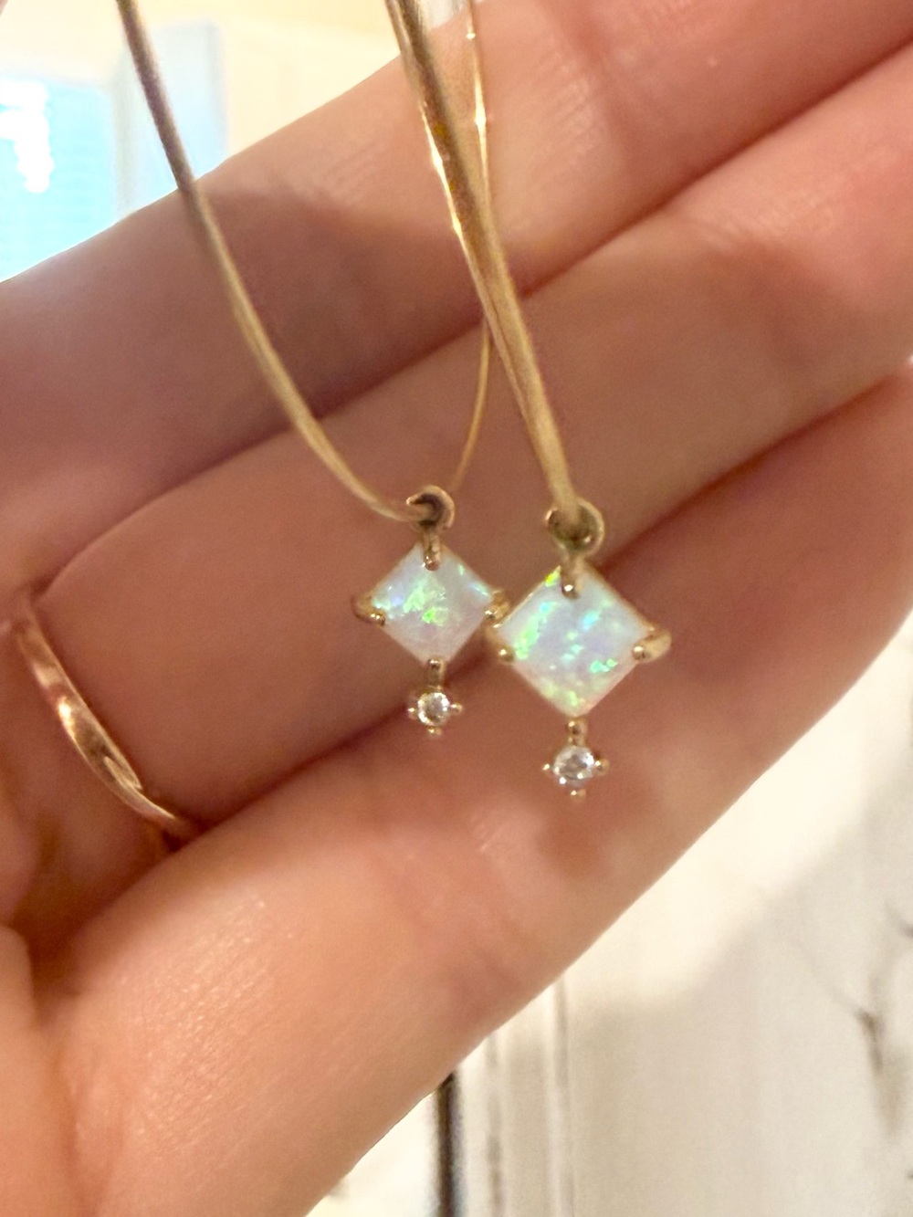 Genuine Opal Gold Hoops - 14k Gold-filled 45mm